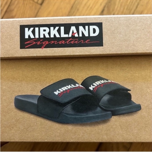 NWT Kirkland Signature Logo Slide Sandal BLACK - MEN sizes - Picture 1 of 8